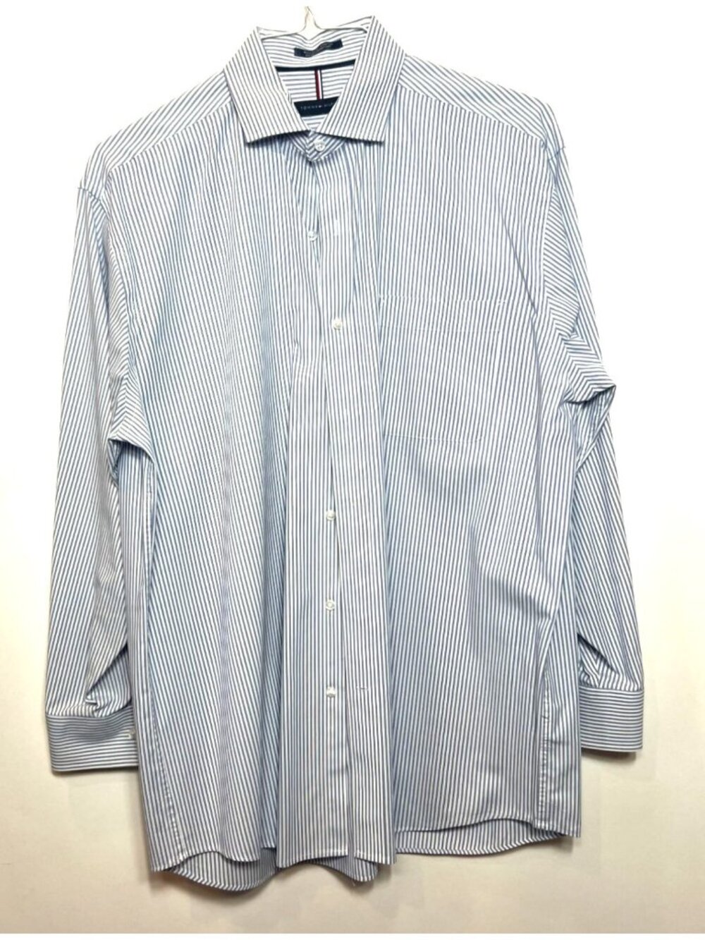 Tommy Hilfiger Blue Pinstriped Regular Fit Button-Down Shirt Size Large